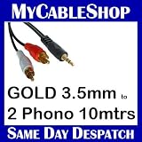 Review MyCableShop  / MyCableShop 3.5mm Jack to 2 x RCA Phono Stereo Audio Cable 10 metre GOLD Lead ideal for connecting PCS, ipods, mp3 players to hi-fis