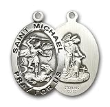 Sterling Silver St. Michael the Archangel Pendant with Stainless Silver Heavy Curb Chain 24 inch