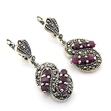 13.70g Natural Red Ruby Gemstone Marcasite Genuine 925 Sterling Silver Earring