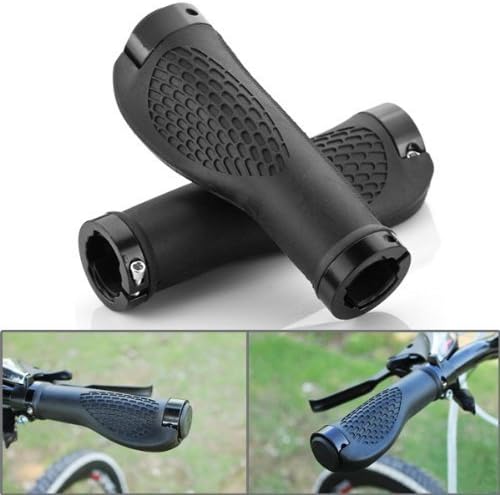 2X Reduce Vibration Ergonomic Design Durable TPR Rubber Bicycle MTB XC FR Handle Bar Black Anodized Aluminum Ends Plug Hand Grips Fit 3/4 To 1 Handlebar by Makarine