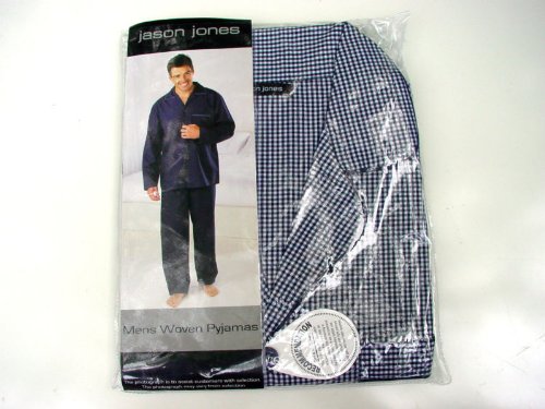 MENS POLYCOTTON PYJAMAS SET NAVY & WHITE CHECK