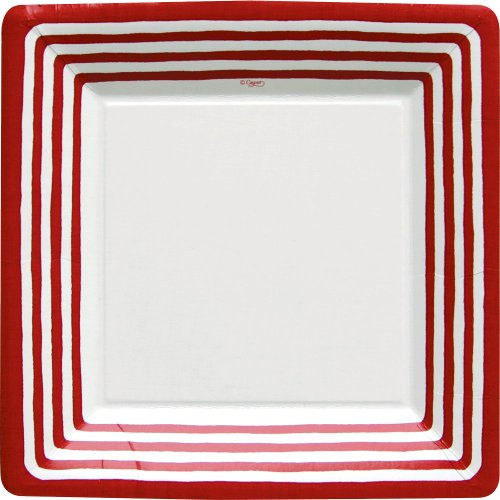 Entertaining with Caspari Stripe Border Paper Dinner Plates, Red, Pack of 8