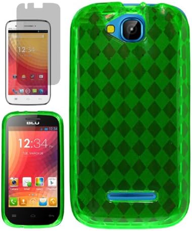 [ARENA] SOLID GREEN PLAID TPU RUBBER SKIN COVER SOFT GEL CASE for BLU DASH JR 4.0 D142 + FREE SCREEN PROTECTOR