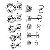 Jinique 316L Stainless Steel Round Clear Cubic Zirconia Stud Earring set (5 Pairs) thumbnail