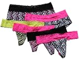6 Pack: Wild Zebra Cheetah Print Thong and Panty Set with Lace Trim