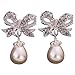 YAZILIND Silver Plated Sparkling Bow Rhinestone Cultured Pearl Mini Stud Earrings