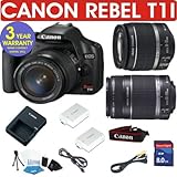 CANON REBEL T1I DIGITAL CAMERA BODY + CANON 18-55 IS LENS + CANON 55-250 ZOOM LENS + 8GB MEMORY CARD + HOLSTER CASE + EXTRA BATTERY + 6 PIECE STARTER KIT + 3 YEAR CELLTIME WARRANTY