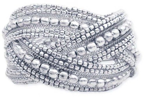 ZAD THICK Braided Silver Beaded Cuff Bracelet