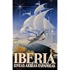 IBERIA AIRPLANE PLANE GLOBE SAILBOAT EUROPE TRAVEL TOURISM SPAIN SMALL VINTAGE POSTER REPRO