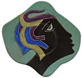 13 MARA Collectible Stoneware ODD SHAPED DINNER PLATE Abstract Faces GREEN Design