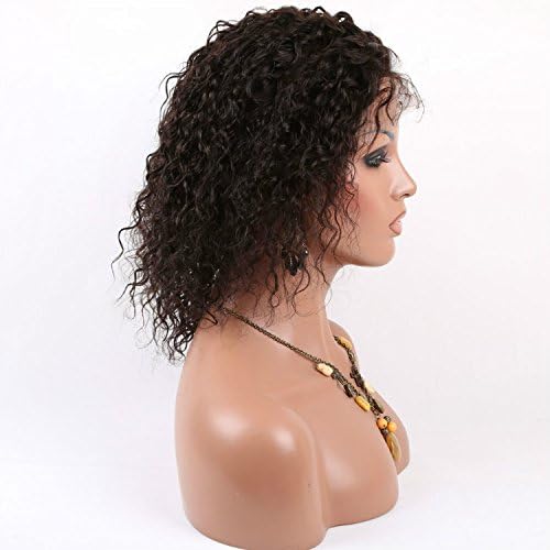 Doubleleafwig 10'' Short Curly Indian Remy Hair Lace Front Wig 1B Off Black