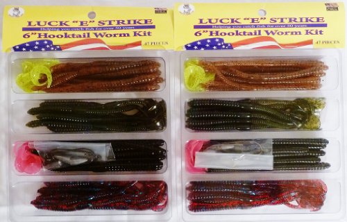 Luck E Strike Set of Two (2) 47-piece 6" Hooktail Worm Kits