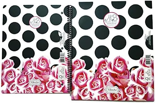Mary Beth "Posh Roses" Dots Collection Back to School Supply Bundle of 3 Items: One 80 Page College Ruled Notebook, One Matching Folder and One Sheet of 20 Rose Stickers