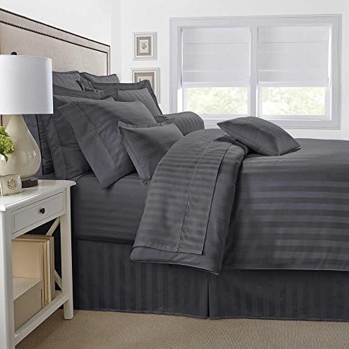 Bamboo Comforter (Striped) - Double Filled Super Plush Goose Down Alternative Comforter (HypoAllergenic, Eco-Friendly) (King, Slate Grey)