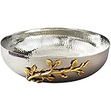 Elegance Golden Vine Hammered Salad Bowl, 12-Inch, Silver/Gold