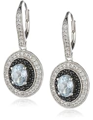 Sterling Silver Blue Topaz, Sky Black Sapphire and Created White Sapphire Leverback Earrings