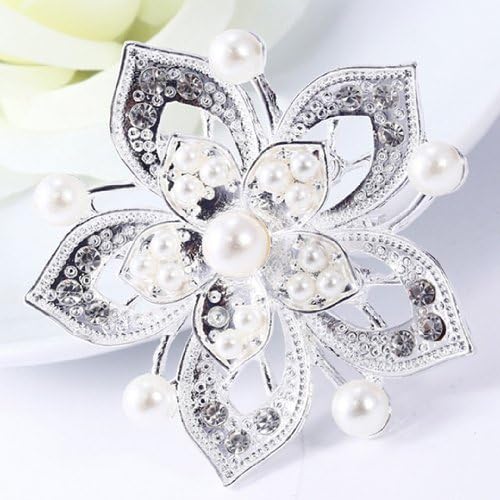 JADE Olines Fahion Style Brooches Silver Plated Flashing Rhinestones Crystals Pearls Flower Petals Brooches Pin Clips