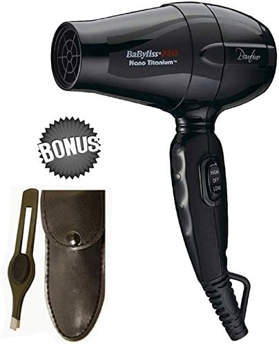 Babyliss Bambino Nano Titanium Ulta Lightweight Hair Dryer, 1000 Watt with BeauWis Grip Slant Tweezer and Pocket Leather Pouch
