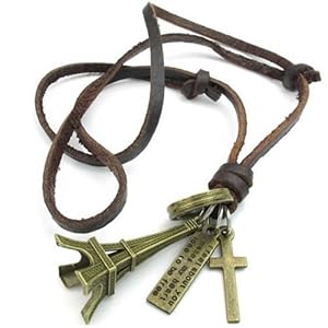 Offering cross Cross Necklace  Leather Charm charm Pendant modern Brown Adjustable Chain,