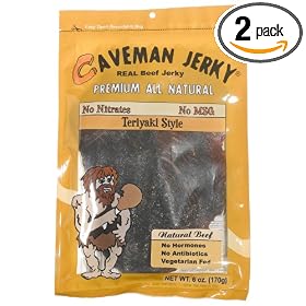 Caveman Beef Jerky, Teriyaki Style, 6-Ounce Bags (Pack of 2)