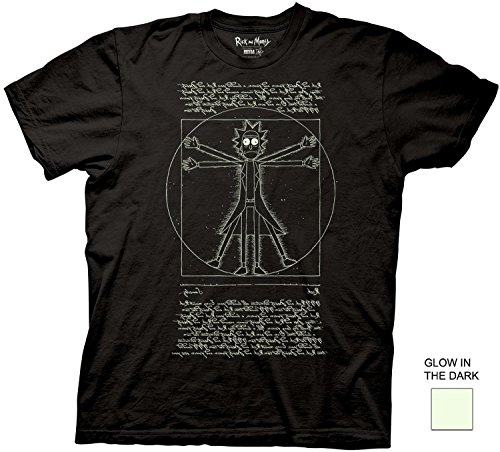 Rick and Morty Glow In The Dark Vitruvian Rick T-shirt - Black, X Large