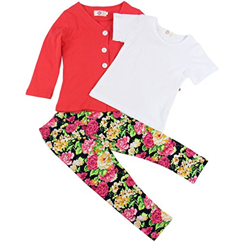 Jastore 3Pcs Baby Girls Flower Clothing Sets Coat+Shirt+Floral Pants