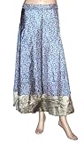 Vintage Reversible Blue Boho Bollywood Two Layer Sexy Silk Sari Gypsi Wrapround Skirt for Ladies Rajrang India