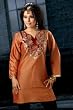 Caramel with hint of Orange Art Silk Tunic Indian Kurti with sequence embroidery neckline