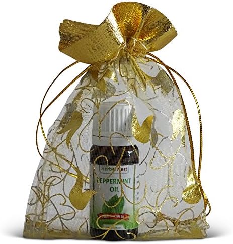 Pure Peppermint Essential Oil with FREE Organza Gift Bag - Undiluted, Pure, Therapeutic Grade, Premium Quality Aromatherapy Essential Oil - 10 ml