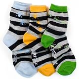 Mixter Max Boys Three Piece Ants on Stripes Mismatched Anklet Socks