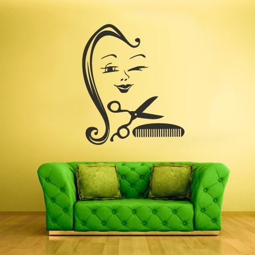 Wall Decal Vinyl Sticker Decals Scissors Brush Hair Saloon Woman Face (Z2419)