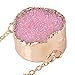MJartoria Gold Color Grey Bezel Oval Shape Natural Stone Pendant Healing Druzy Necklace (pink)