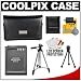 Nikon Coolpix 13059 Leather Digital Camera Case with EN-EL12 Battery + Tripod + Accessory Kit for S1100pj, S1200pj, S6100, S6200, S8100, S8200 & S9100