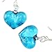 925 Sterling Silver Hand Blown Venetian Murano Glass Sky Blue Heart Shaped Dangle Hook Earrings