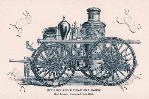 Fifth Size Single Steam Fire Engine: Short Frames by unknown. Size 17.75 X 26.50 Art Poster Print on Canvas