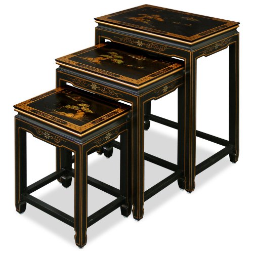Asian Style Nesting Table Set - Chinoiserie Scenery On Sale
