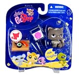Hasbro Year 2008 Littlest Pet Shop Portable Pets "Hungriest" Series Collectible Bobble Head Pet Figure Set #973 - Grey Persian Kitty Cat with Lunchbox, Chopsticks and Sushi Tray (91844)IMAGE