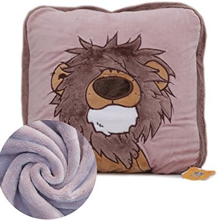 Multi-functional Foldable Cartoon Hold Pillow Coral Fleece Air Conditioning Blanket and Pilllow Amphibious Office Nap Quilt (Lion)