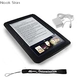 Kroo Nook Electronic Book Reader Slim Silicone Skin Case (Black) + Includes a 4-Inch eBigvalue Determination Hand Strap + Easy Travel Home Wall Charger