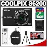 Nikon Coolpix S6200 Digital Camera (Black) with 8GB Card + Case + Accessory ....