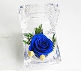 プリザーブドフラワー ギフト 枯れないお花 バラ＆緑葉ボックス おすすめのプレゼント　ブルー