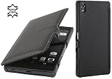 StilGut Book Type with Clip, Genuine Leather Case, Cover for Sony Xperia Z5 Premium, Black