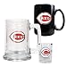 CINCINNATI REDS MLB 15OZ TANKARD, 15OZ CERAMIC MUG & 2OZ SHOT GLASS SET - PRIMARY LOGO