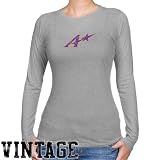 NCAA Evansville Purple Aces Ladies Ash Distressed Logo Vintage Long Sleeve Slim Fit T-shirt
