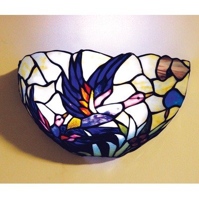 Exciting Lighting AMB3001 Battery Powered Stained Glass Half Moon LED Wall Sconce with Mallard, White, Blue and Red