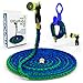 The Hose Co Expanding Garden Hose Kit Green, Blue Double Latex KinkProof Long-Lasting 50 ft Hose, Copper Fittings, 8 Function Nozzle & Bonus Wall Hook