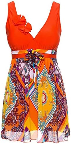 Wincolor Women's One Piece Floral Swimsuits Shaping Body Swimdress Deep V-Neck Bathing Suit