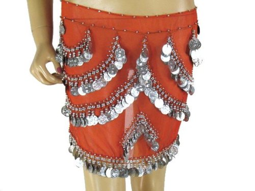 Orange Coin Fringe Hip Scarf Belly Dance Wear Costume
