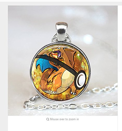 2016 New Fashion Anime Jewellery Charizard Pokeball Pokemon Necklace Round Glass Dome bijoux femme