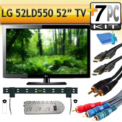 LG 52LD550 52 1080p 120Hz LCD HDTV with Ultra Slim Flat Wall Mount & 5pc Hook Up Kit (2 6FT HDMI Cables,6FT Audio Interconnect Cable ,6FT Component Cable, TV Cleaning Kit)